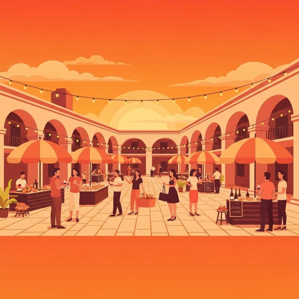 Festival gastronómico en un patio colonial