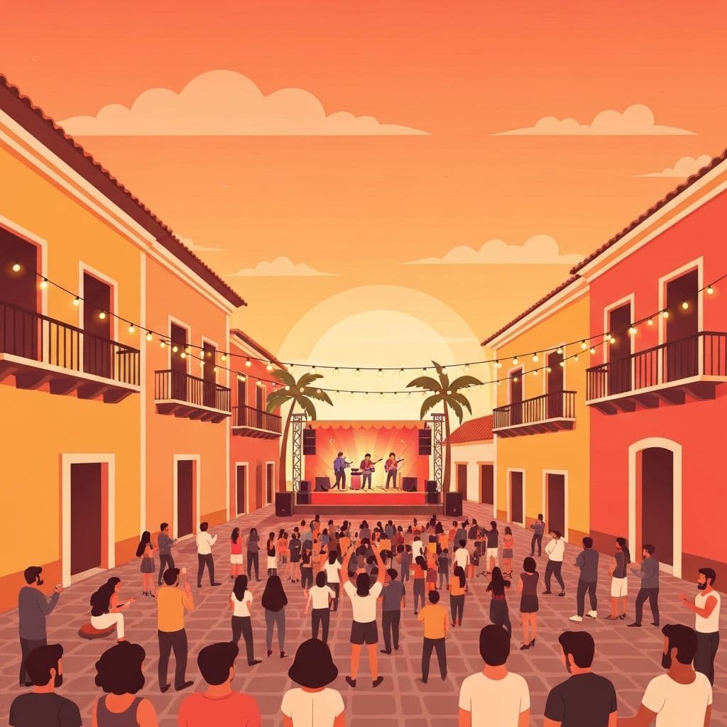 Evento de música en vivo en una plaza latinoamericana