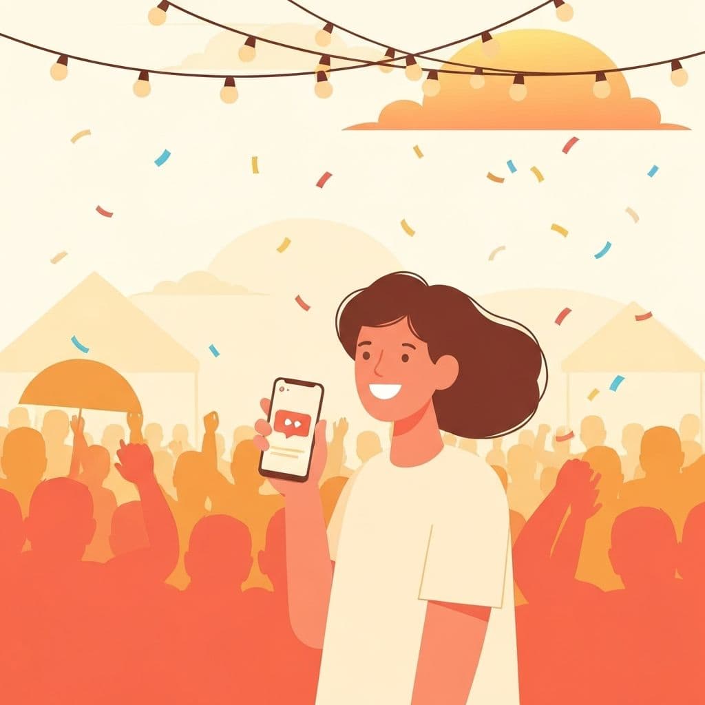 Persona disfrutando un evento con notificación en su teléfono